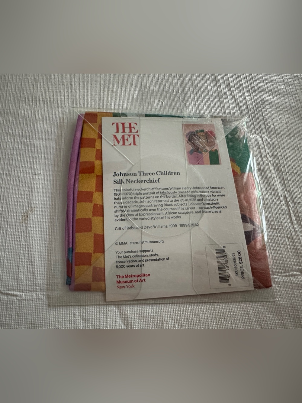 The MET Museum William H Johnson Three Children Silk Scarf Neckerchief NWT - Picture 2 of 5